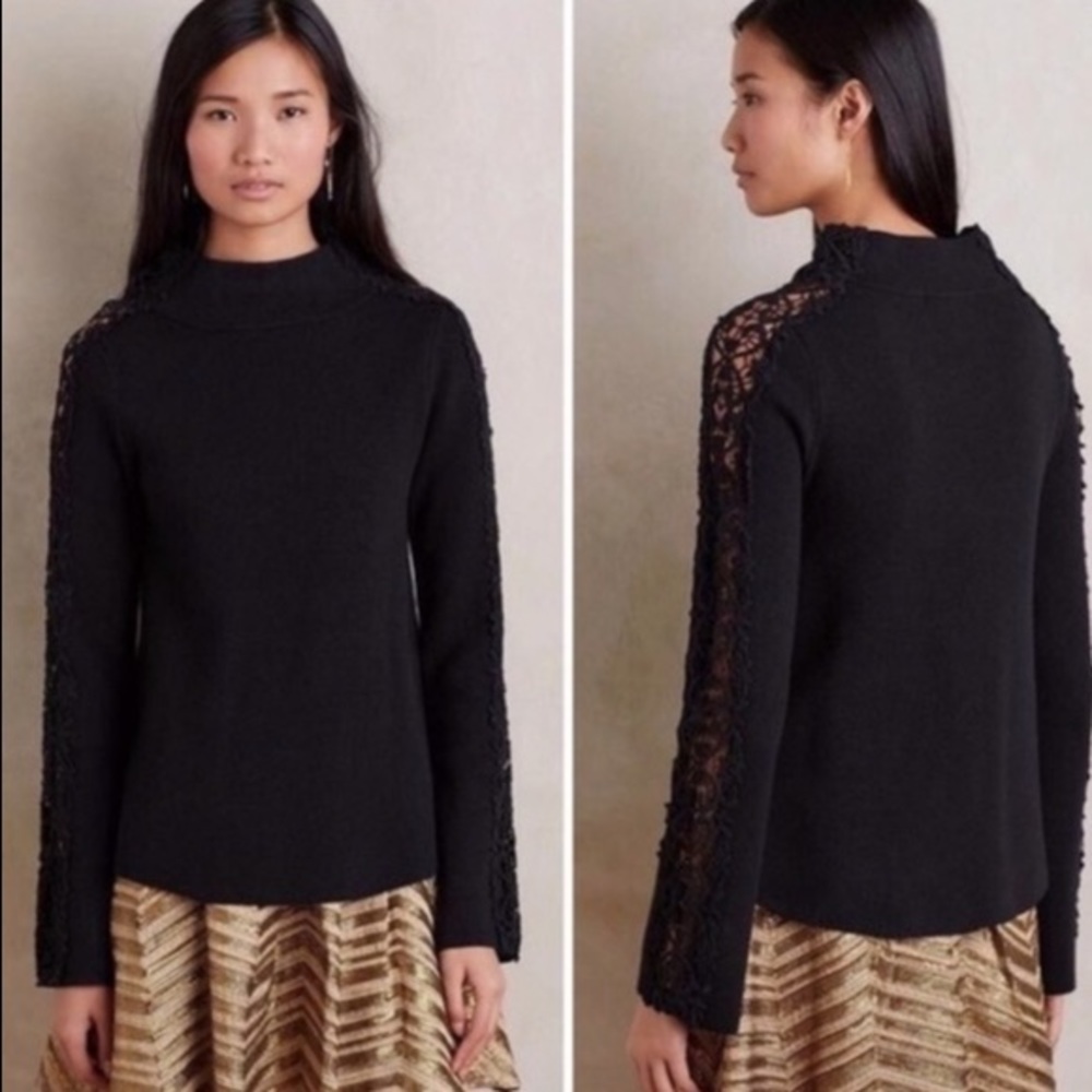 Anthro Knitted & Knotted Lace Funnelneck Sweater